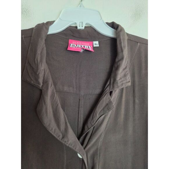 Big Bud Press Pantry Chocolate Brown Cotton Blend Button Down Blouse size XL - Picture 4 of 9